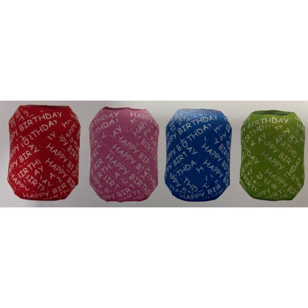 Polybänder bedruckt, Happy Birthday, Bundle, 12 Knäuel á € 2,95, sortiert 4 Farben
