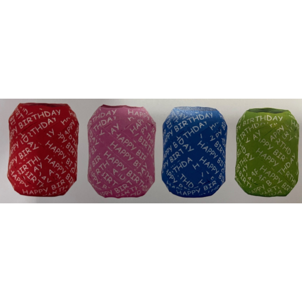 Polybänder bedruckt, Happy Birthday, Bundle, 12 Knäuel á € 2,95, sortiert 4 Farben