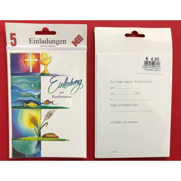 Einladungskarten zur Konfirmation im Format 11,5 x 15cm -  5er-Set -  5 Stück im Topper mit Briefumschlägen
