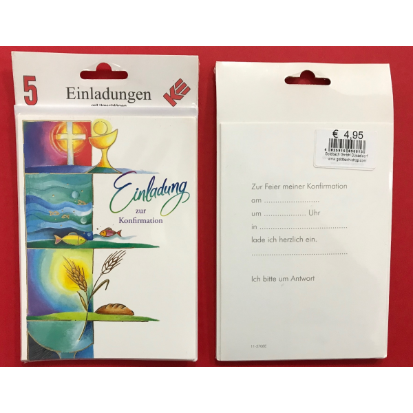 Einladungskarten zur Konfirmation im Format 11,5 x 15cm -  5er-Set -  5 Stück im Topper mit Briefumschlägen