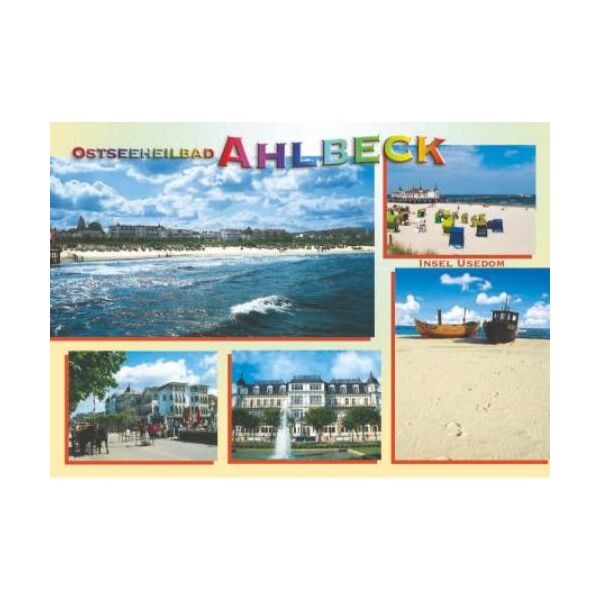 AHLBECK Postkarten Ansichtskarten Schiff am Strand Meer