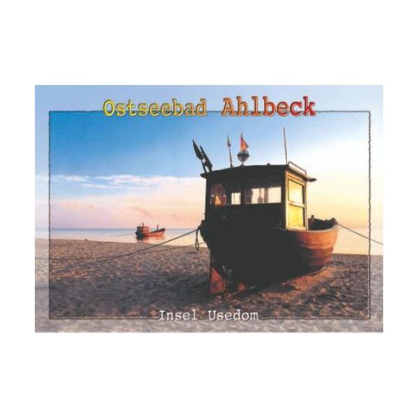 AHLBECK Postkarten Ansichtskarten Schiff am Strand