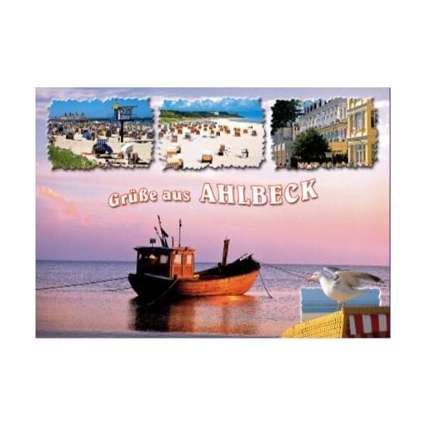 AHLBECK Postkarten Ansichtskarten Schiff Möwe Strand