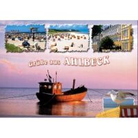 AHLBECK Postkarten Ansichtskarten Schiff Möwe Strand