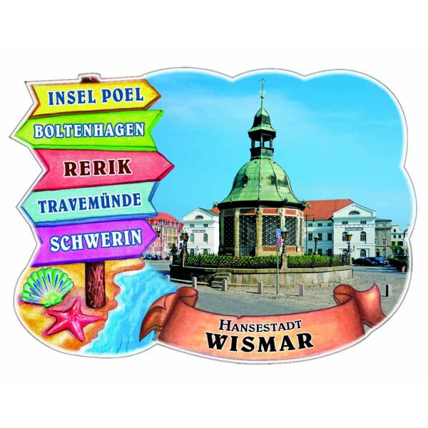 Wismar Magnet mit Wegweiser Hansestadt Kühlschrankmagnet