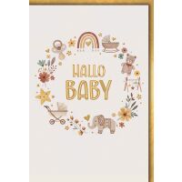 Geburt Baby neutral Grußkarte mit Umschlag Kranz...