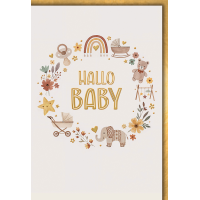 Geburt Baby neutral Grußkarte mit Umschlag Kranz...