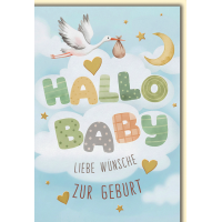 Geburt Baby neutral Grußkarte mit Umschlag Storch...