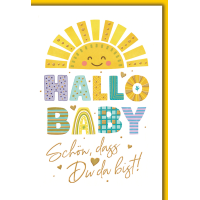 Geburt Baby neutral Grußkarte mit Umschlag Sonne...