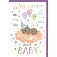 Geburt Baby neutral Grußkarte mit Umschlag Bär...
