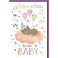 Geburt Baby neutral Grußkarte mit Umschlag Bär...