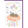 Geburt Baby neutral Grußkarte mit Umschlag Bär auf Wolke mit Luftballons