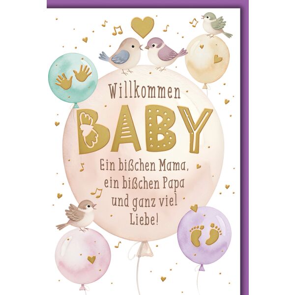 Geburt Baby neutral Grußkarte mit Umschlag Vögel Baby Ganz viel Liebe