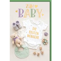 Geburt Baby neutral Grußkarte mit Umschlag Teddy...