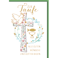Taufe Grußkarte mit Umschlag Kreuz Taube Fische mit...