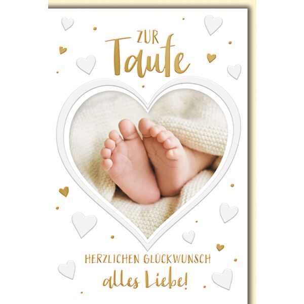 Taufe Grußkarte mit Umschlag Babyfüsschen im Herz