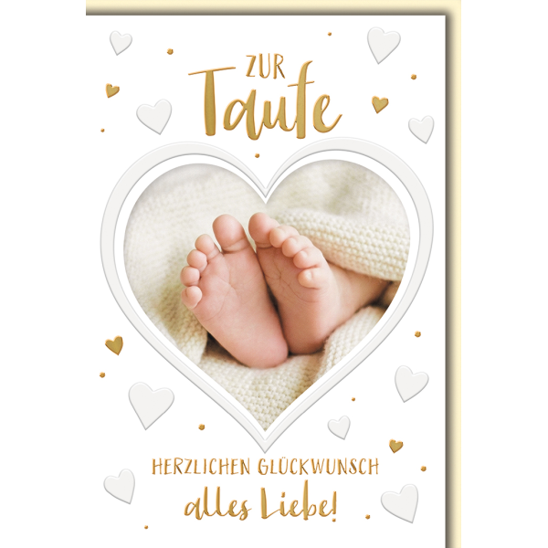 Taufe Grußkarte mit Umschlag Babyfüsschen im Herz
