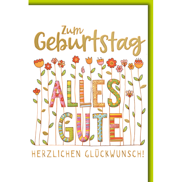Geburtstag Grußkarte mit Umschlag Blumenreihe Zum Geburtstag ALLES GUTE