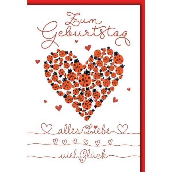 Geburtstag Grußkarte mit Umschlag Herz aus Marienkäfern
