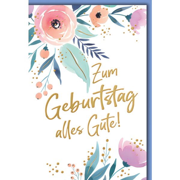 Geburtstag Grußkarte mit Umschlag Blüten aquarell