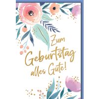 Geburtstag Grußkarte mit Umschlag Blüten aquarell