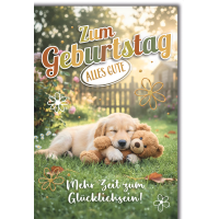 Geburtstag Grußkarte mit Umschlag Welpe mit Teddy