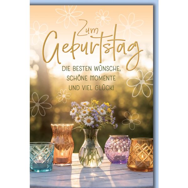 Geburtstag Grußkarte mit Umschlag Blumen Teelichter in Vasen