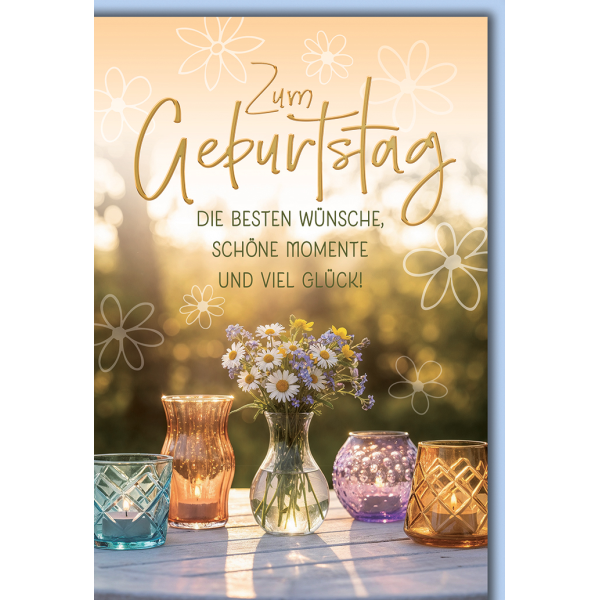 Geburtstag Grußkarte mit Umschlag Blumen Teelichter in Vasen