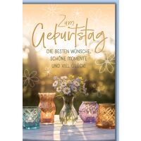 Geburtstag Grußkarte mit Umschlag Blumen Teelichter...