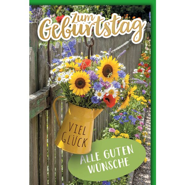 Geburtstag Grußkarte mit Umschlag Blumen am Gartenzaun