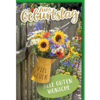 Geburtstag Grußkarte mit Umschlag Blumen am Gartenzaun