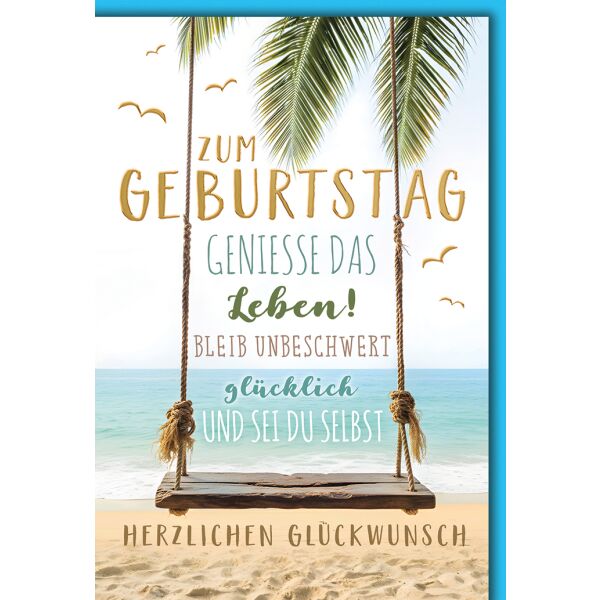Geburtstag Grußkarte mit Umschlag Schaukel am Strand