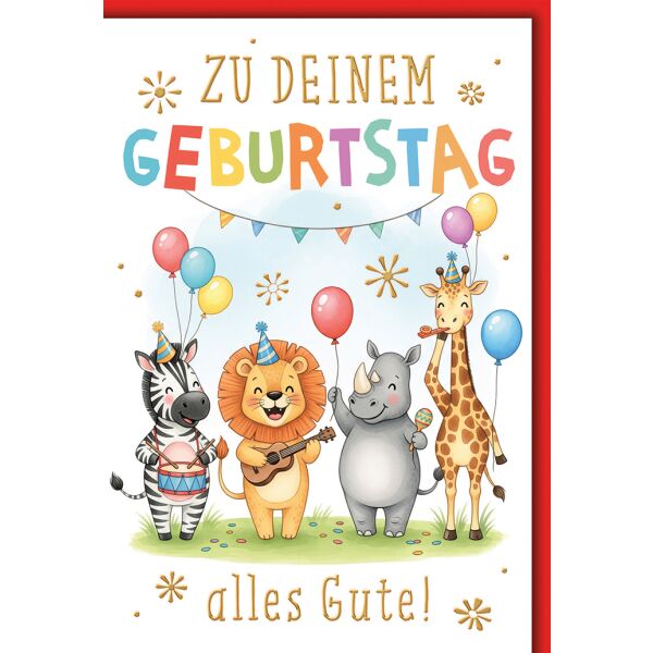 Kindergeburtstag Grußkarte mit Umschlag Lustige Tiere machen Musik