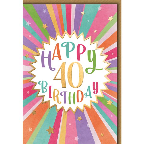 40. Geburtstag Grußkarte mit Umschlag bunte Strahlen Sterne
