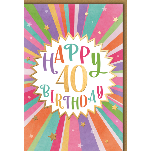 40. Geburtstag Grußkarte mit Umschlag bunte Strahlen Sterne