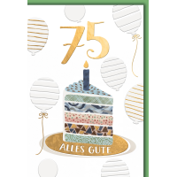 75. Geburtstag Grußkarte mit Umschlag Kerze auf...