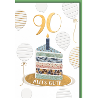 90. Geburtstag Grußkarte mit Umschlag Kerze auf...