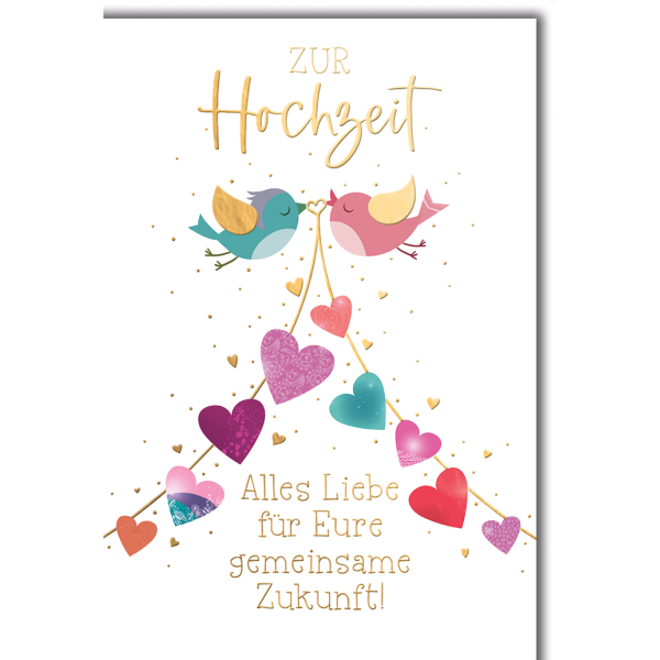 Hochzeit Grußkarte mit Umschlag zwei bunte Vögel Herz Girlande