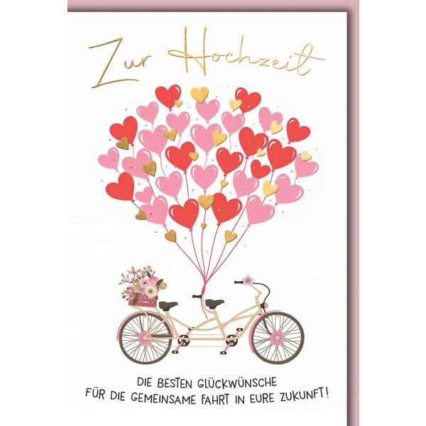Hochzeit Grußkarte mit Umschlag Tandem mit Herz Luftballons