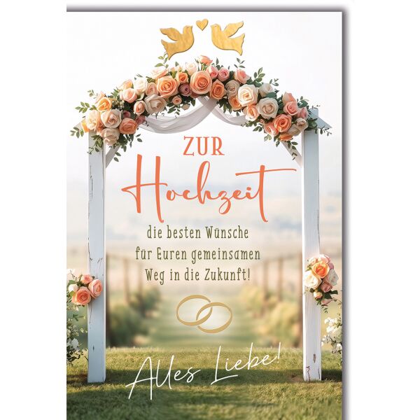 Hochzeit Grußkarte mit Umschlag weißer Torbogen mit Rosen