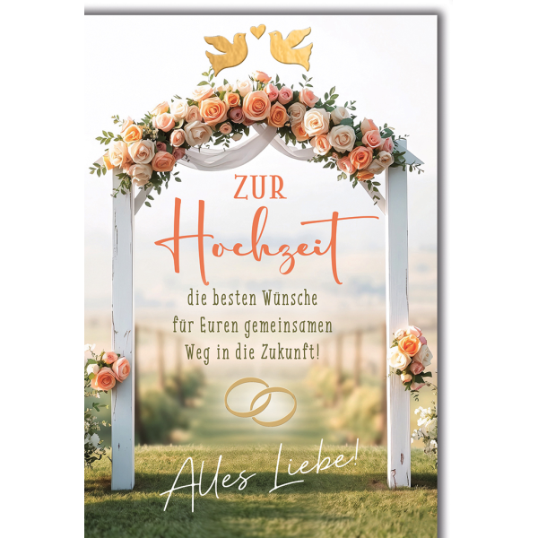 Hochzeit Grußkarte mit Umschlag weißer Torbogen mit Rosen