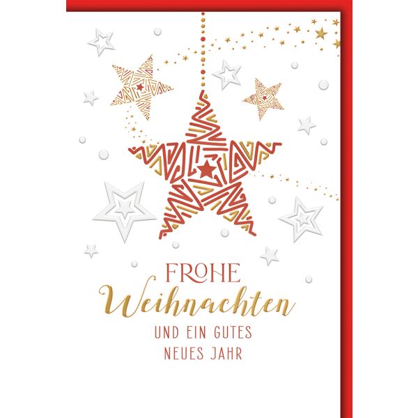 Weihnachten Grußkarte mit Umschlag Sterne rot weiß und gold