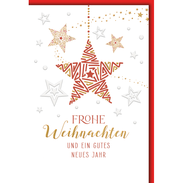 Weihnachten Grußkarte mit Umschlag Sterne rot weiß und gold
