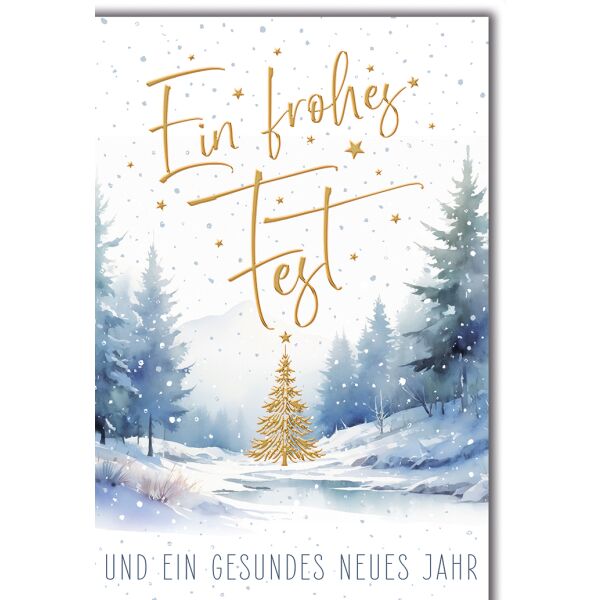 Weihnachten Grußkarte mit Umschlag Goldbaum im Wald