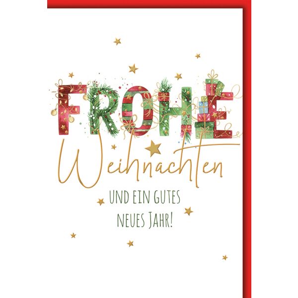 Weihnachten Grußkarte mit Umschlag "FROHE" weihnachtlich dekoriert