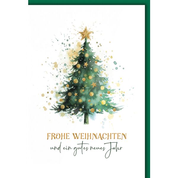 Weihnachten Grußkarte mit Umschlag Christbaum aquarell