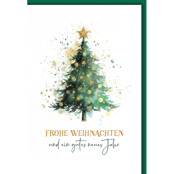 Weihnachten Grußkarte mit Umschlag Christbaum aquarell