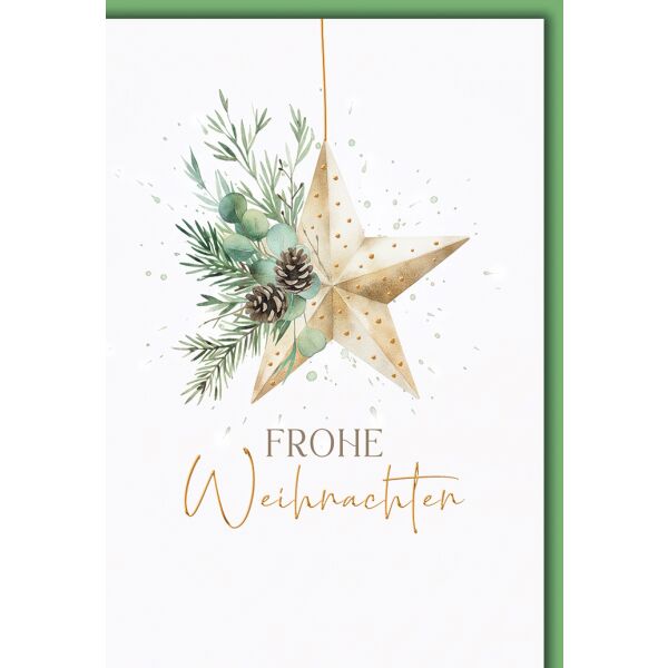 Weihnachten Grußkarte mit Umschlag Goldstern, Zweige und Zapfen