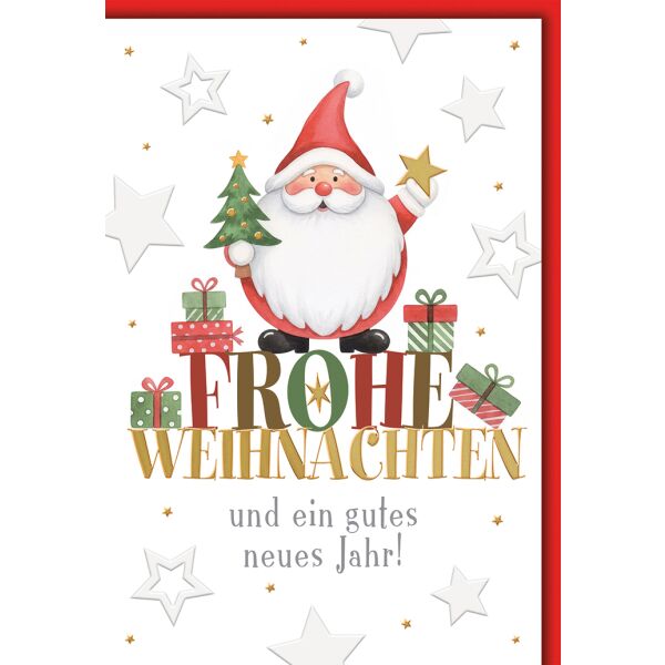 Weihnachten Grußkarte mit Umschlag Weihnachtsmann Tanne Sterne