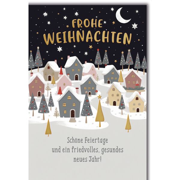 Weihnachten Grußkarte mit Umschlag Winterdorf unterm Sternenhimmel